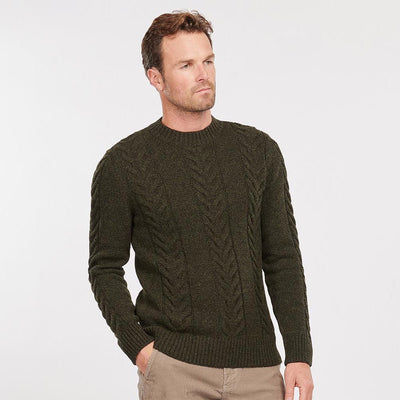 Barbour Essential Cable Crew Knit Sweater Olive Marl