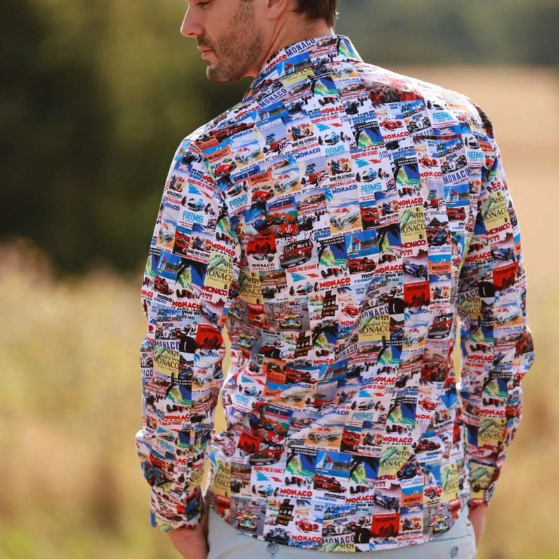 Claudio Lugli Monaco Grand Prix Print Long Sleeve Shirt White CP8017