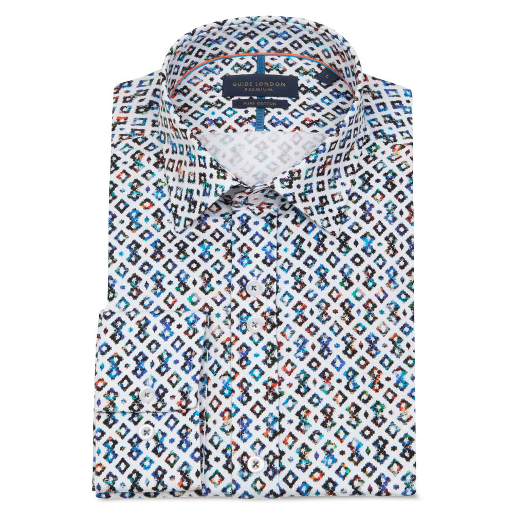 Guide London Long Sleeve Vibrant Geometric Print Shirt Multi LS76845