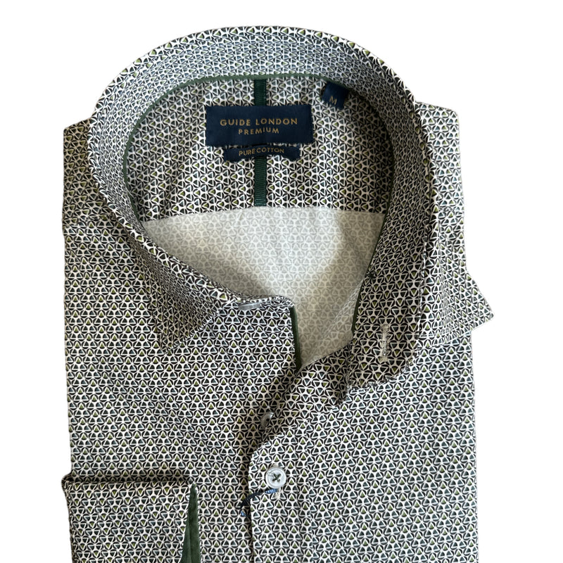 Guide London Geometric Print Long Sleeve Shirt White / Green LS76701