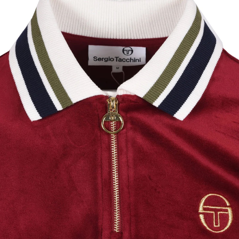 Sergio Tacchini Mahony Velour 1/4 Zip Polo Shirt Rhubarb / Gold