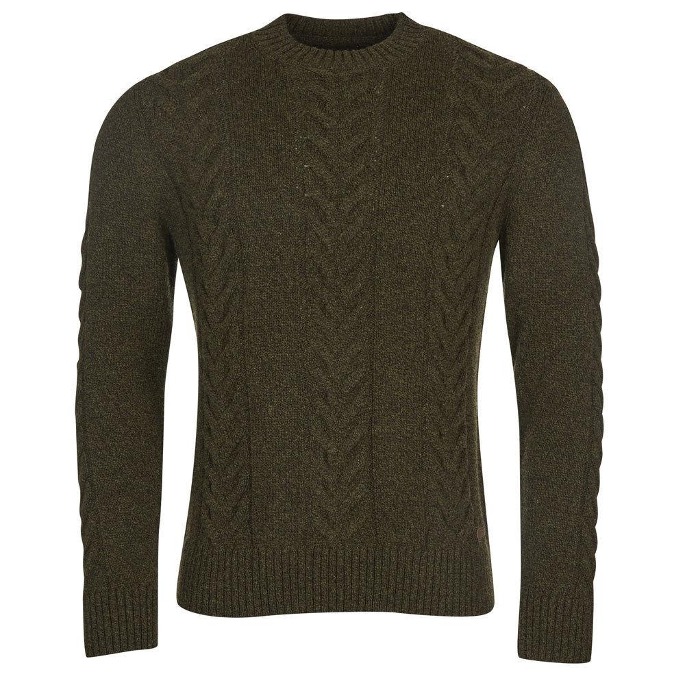 Barbour Essential Cable Crew Knit Sweater Olive Marl