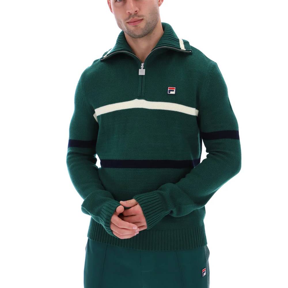 Fila Camilo Knitted Half Zip Jumper Rain Forest