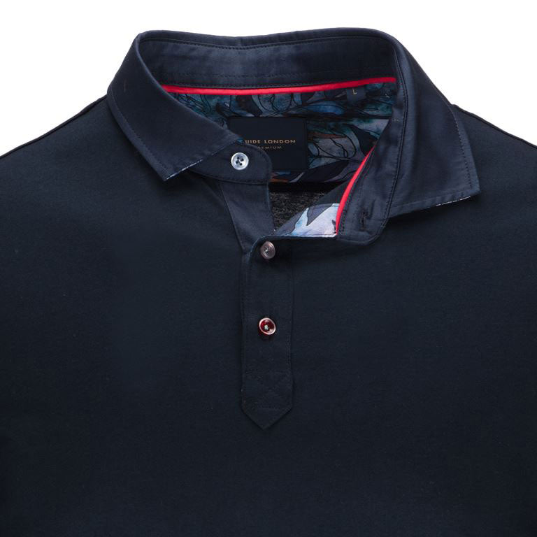 Guide London Long Sleeve Cotton Polo Shirt Navy SJL6215