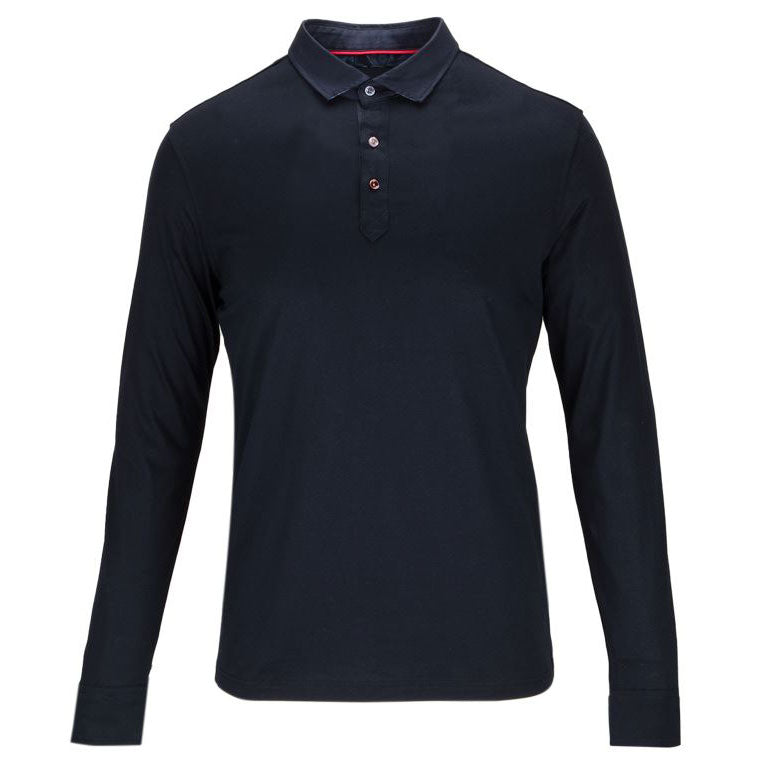 Guide London Long Sleeve Cotton Polo Shirt Navy SJL6215