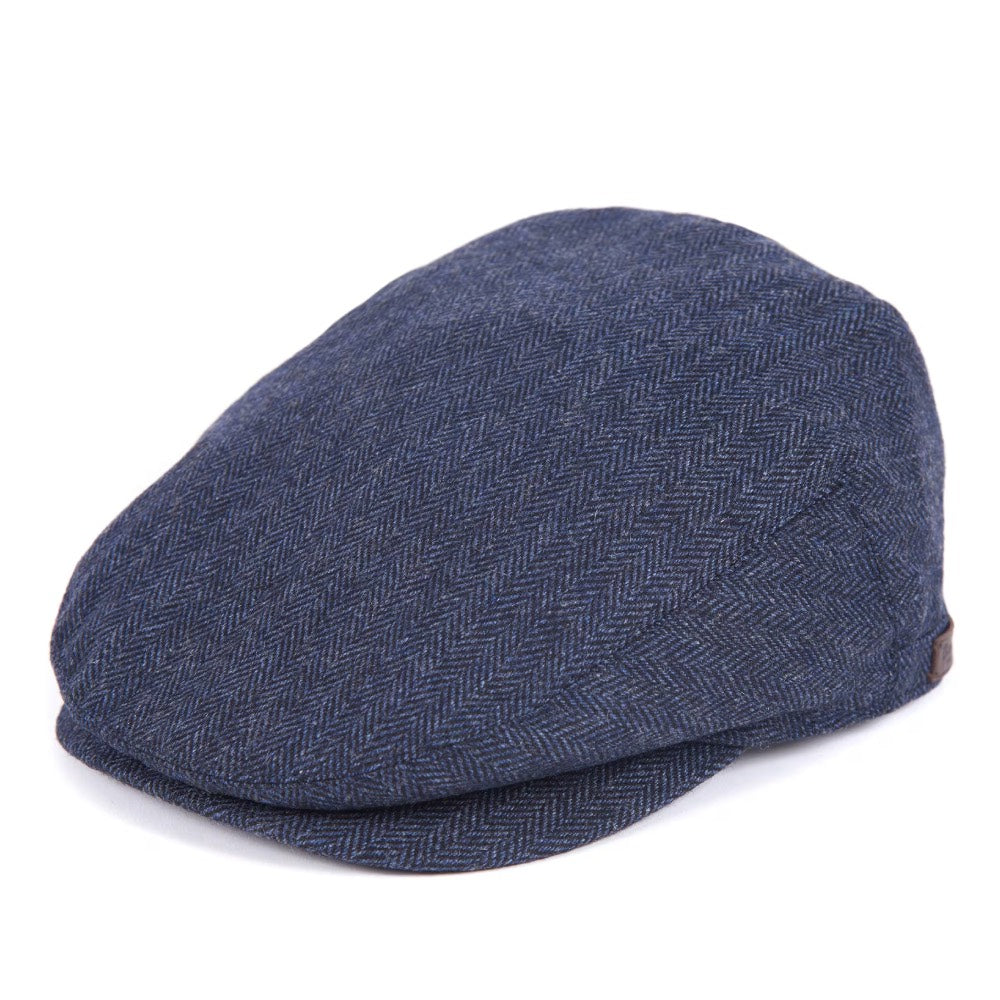 Barbour Mens Barlow Flat Cap Navy Herringbone