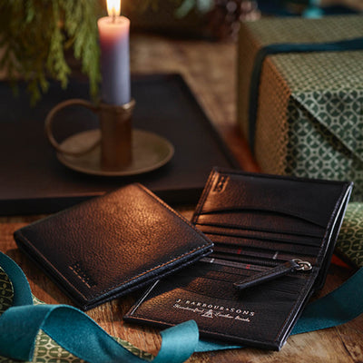 Barbour Colwell Billfold Leather Wallet Black and Classic Tartan