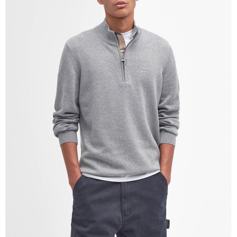 Barbour Cotton Quarter Zip Jumper Grey Marl