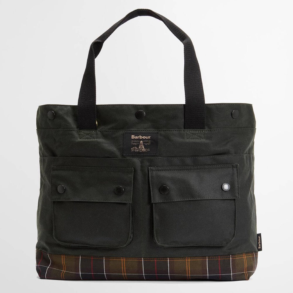 Barbour Field Wax Tote Bag Sage / Classic Tartan
