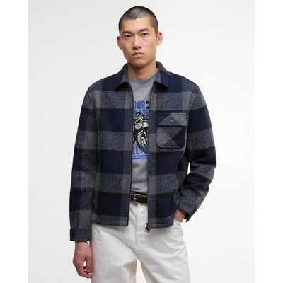 Barbour International Hailwood Tartan Fleece Overshirt Navy
