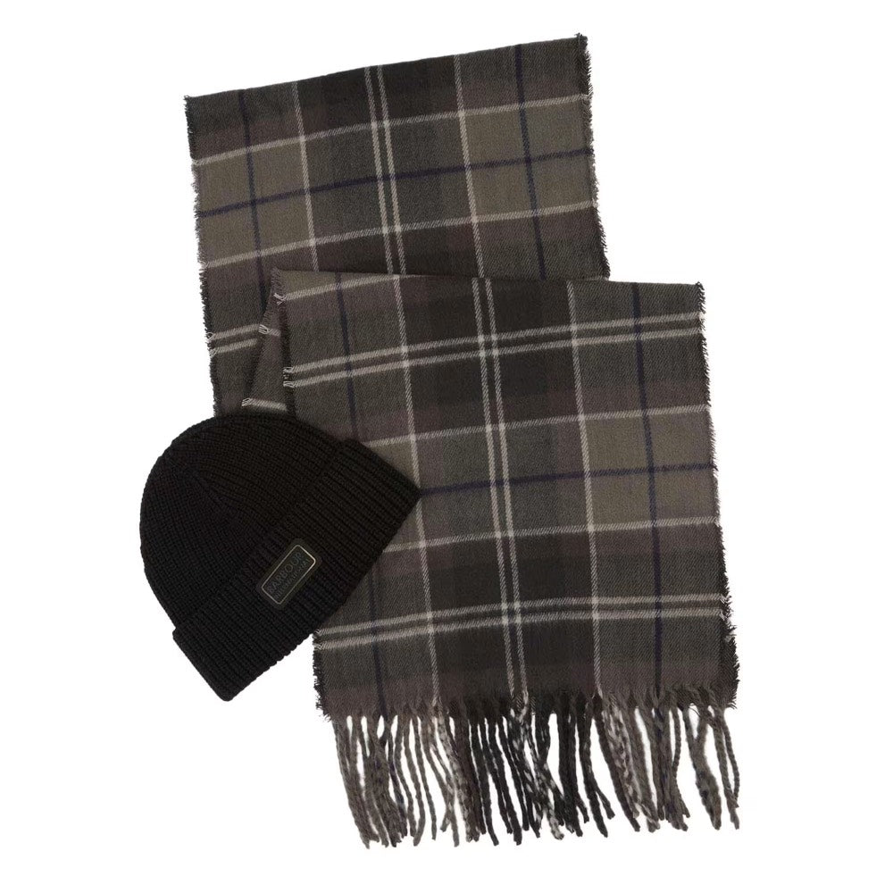 Barbour International Sweeper Beanie & Scarf Gift Set Black