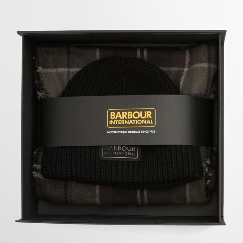 Barbour International Sweeper Beanie & Scarf Gift Set Black