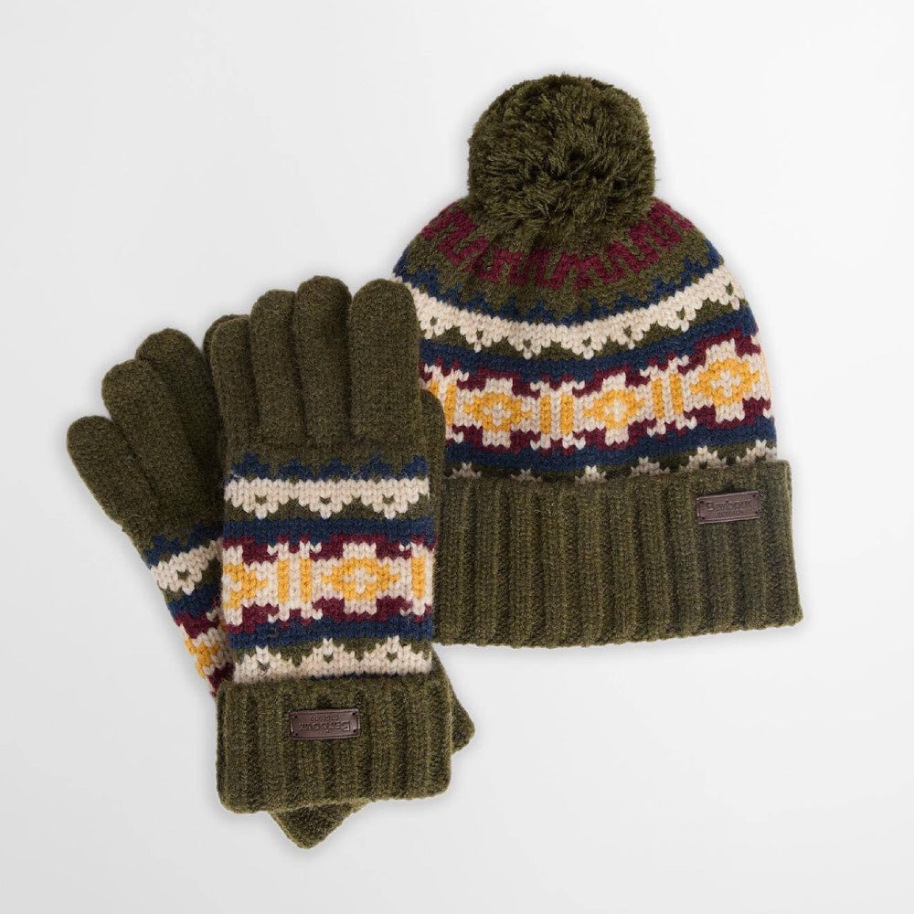 Barbour Men's Kane Beanie & Gloves Gift Set Dark Olive