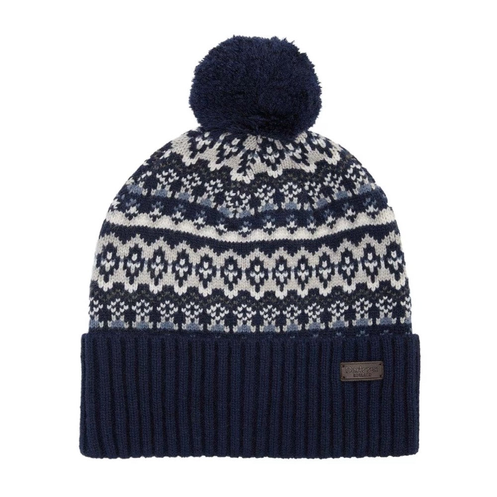 Barbour Marlow Fairisle Pom Beanie Hat Navy