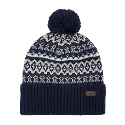 Barbour Marlow Fairisle Pom Beanie Hat Navy