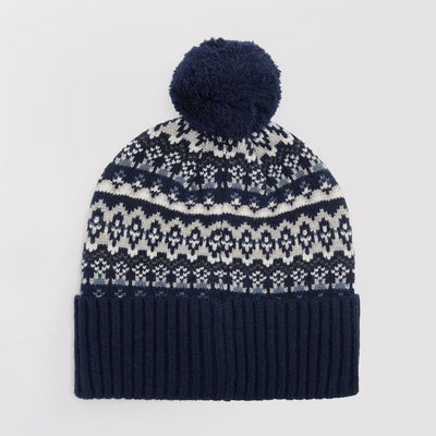 Barbour Marlow Fairisle Pom Beanie Hat Navy