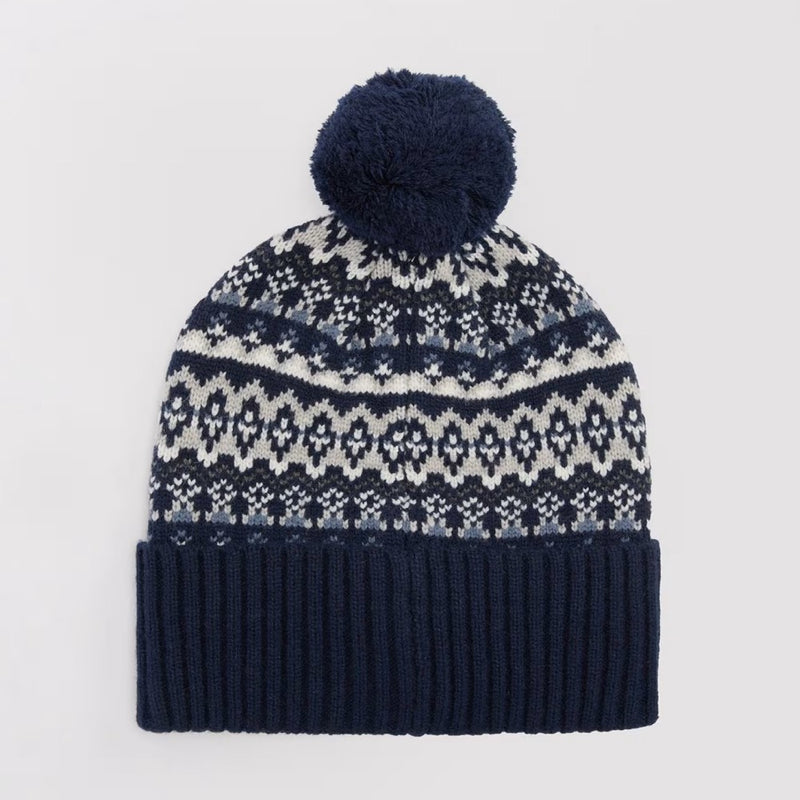 Barbour Marlow Fairisle Pom Beanie Hat Navy