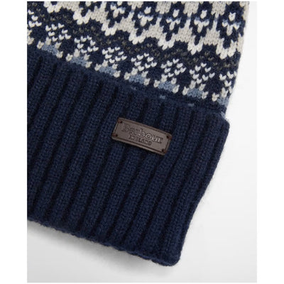 Barbour Marlow Fairisle Pom Beanie Hat Navy
