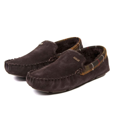 Barbour Monty Moccasin House Slippers Brown Suede