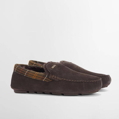 Barbour Monty Moccasin House Slippers Brown Suede