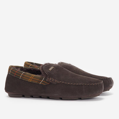 Barbour Monty Moccasin House Slippers Brown Suede