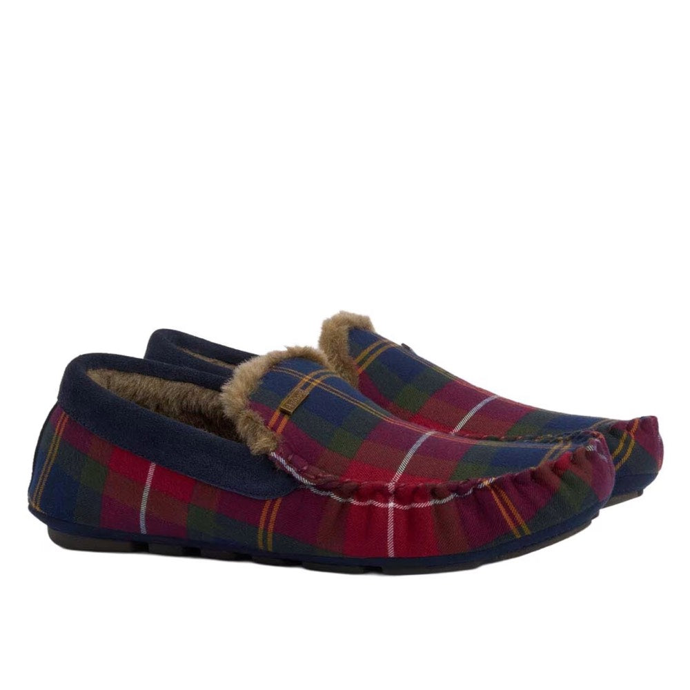 Barbour Monty Moccasin House Slippers Winterberry Tartan