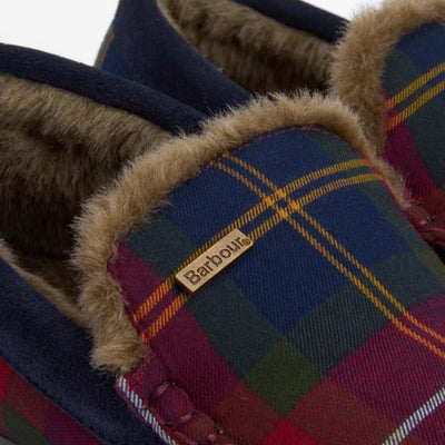 Barbour Monty Moccasin House Slippers Winterberry Tartan