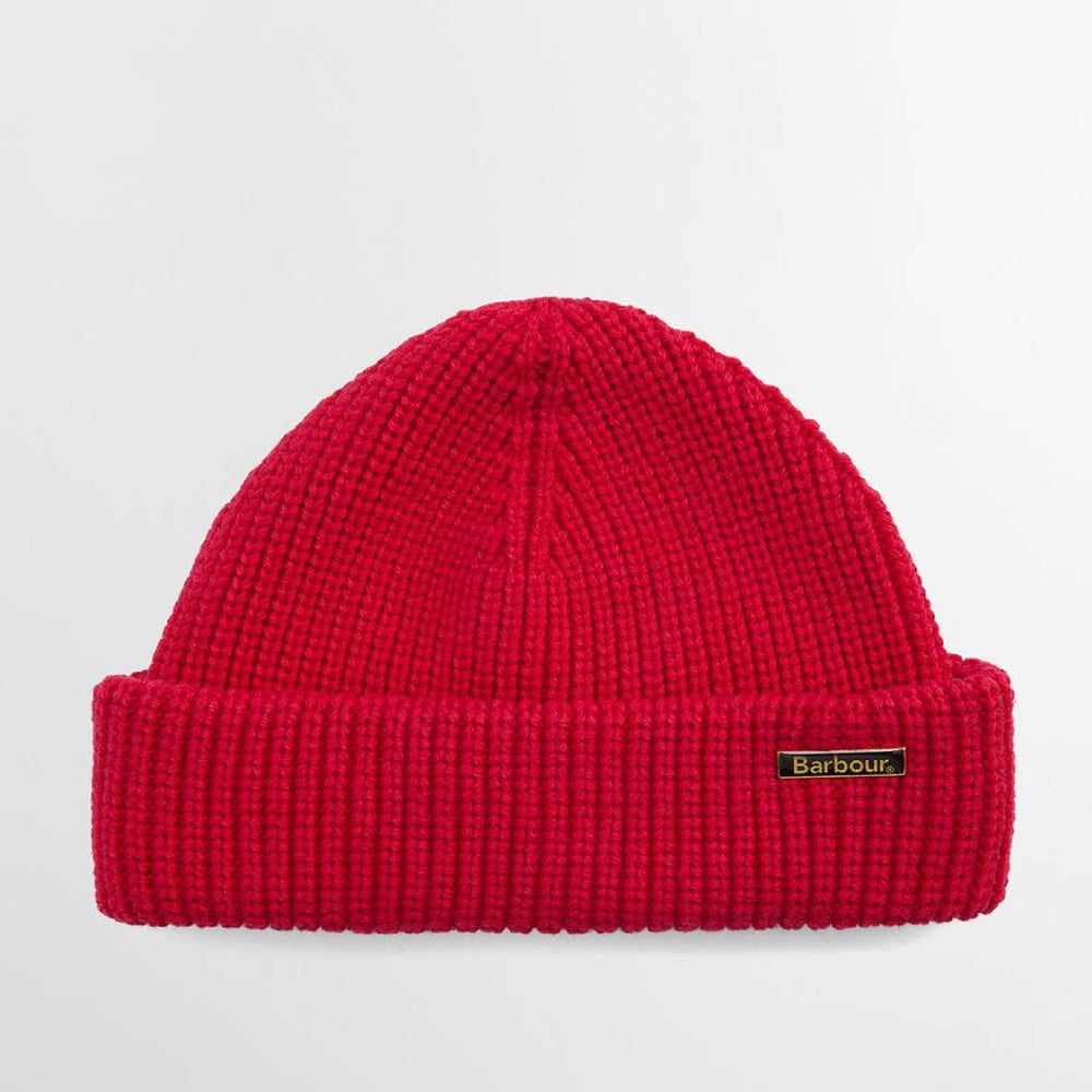 Barbour Mosely Fisherman Beanie Hat Brick Red