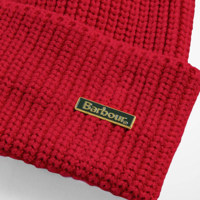 Barbour Mosely Fisherman Beanie Hat Brick Red
