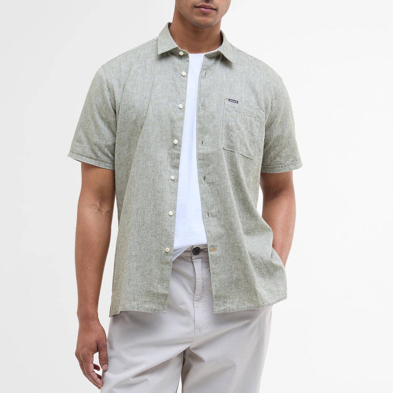Barbour Mens Nelson Regular Short Sleeve Shirt Bleached Olive