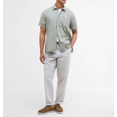Barbour Mens Nelson Regular Short Sleeve Shirt Bleached Olive
