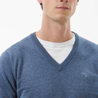 Barbour Pima Cotton V-Neck Jumper Dark Chambray