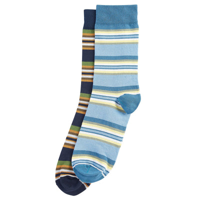Barbour Mens Summer Stripe 2 Pack Socks Navy and Sky Blue