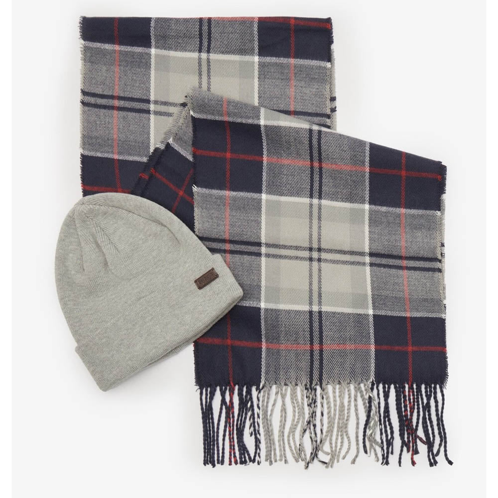 Barbour Men's Swinton and Galingale Beanie / Scarf Gift Set Blue Granite