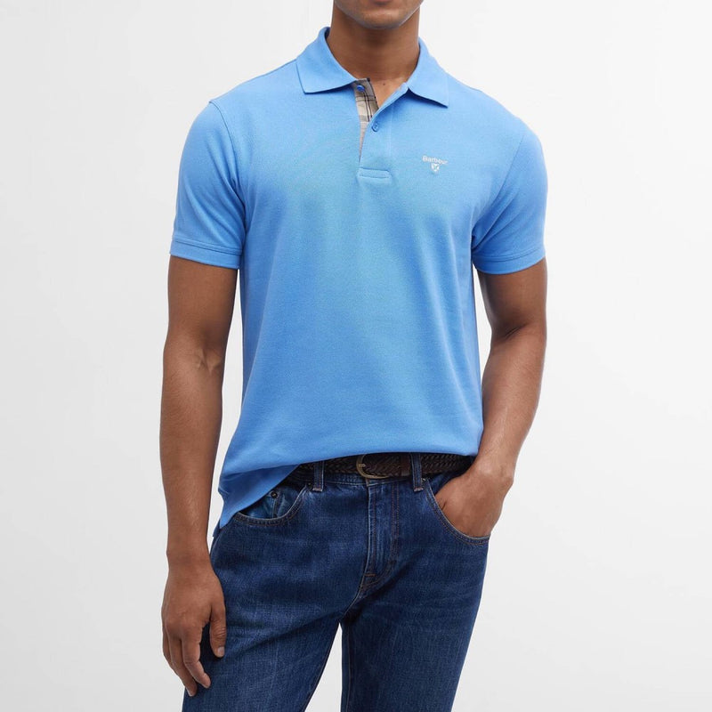 Barbour Tartan Pique Polo Shirt Delft Blue
