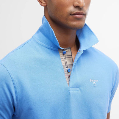Barbour Tartan Pique Polo Shirt Delft Blue