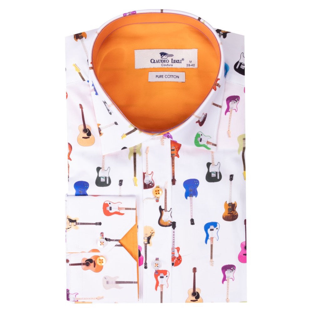 Claudio Lugli Multicolour Guitar Print Long Sleeve Shirt White CP6945