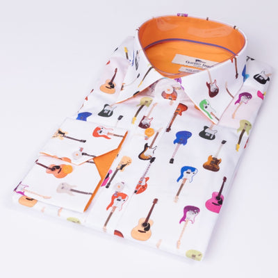 Claudio Lugli Multicolour Guitar Print Long Sleeve Shirt White CP6945