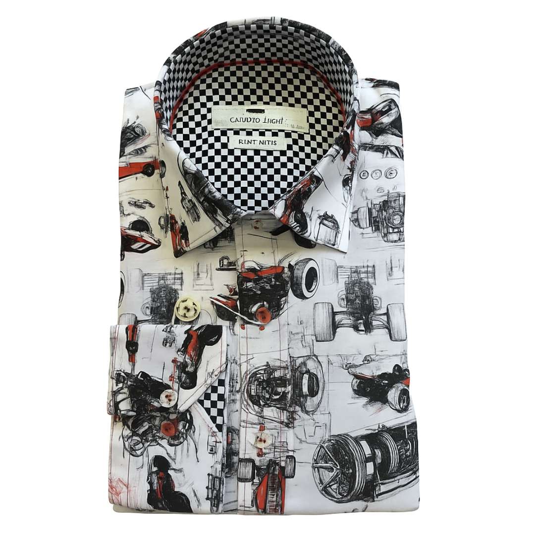 Claudio Lugli F1 Cars Print Long Sleeve Shirt White CP8033
