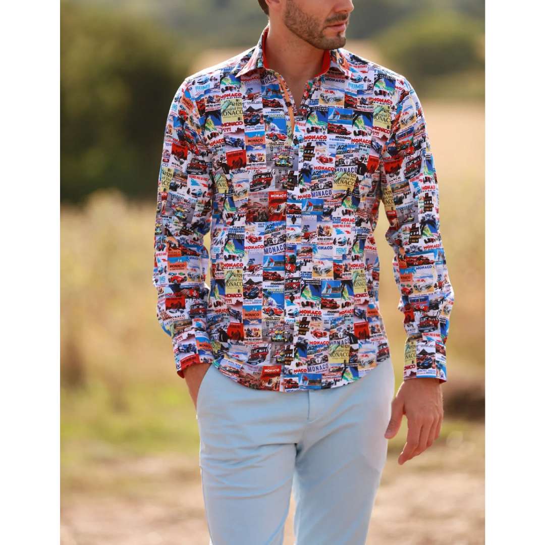 Claudio Lugli Monaco Grand Prix Print Long Sleeve Shirt White CP8017