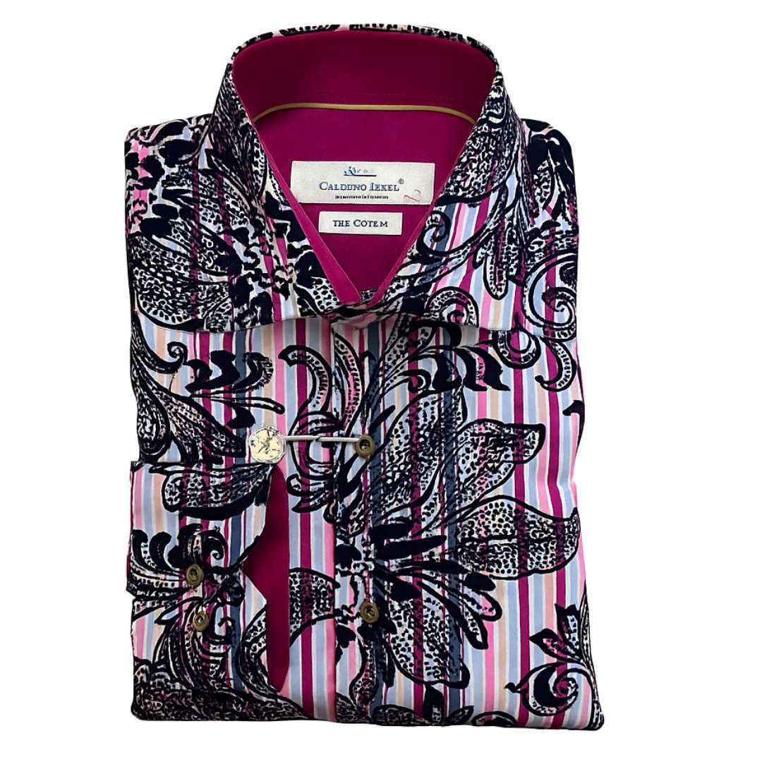 Claudio Lugli Multi Stripe Flocking Long Sleeve Shirt Pink CP7001