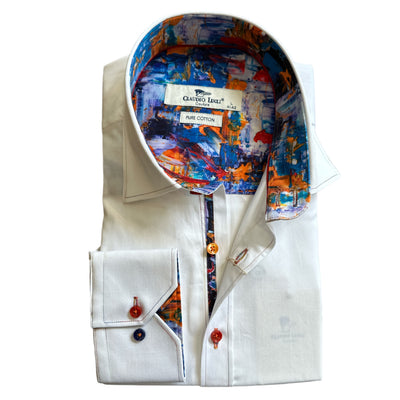 Claudio Lugli White Paint Splash Trim Long Sleeve Shirt CP6746