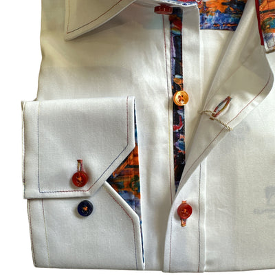 Claudio Lugli White Paint Splash Trim Long Sleeve Shirt CP6746
