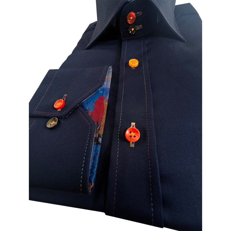 Claudio Lugli Paint Splash Trim Long Sleeve Shirt Navy CP6746