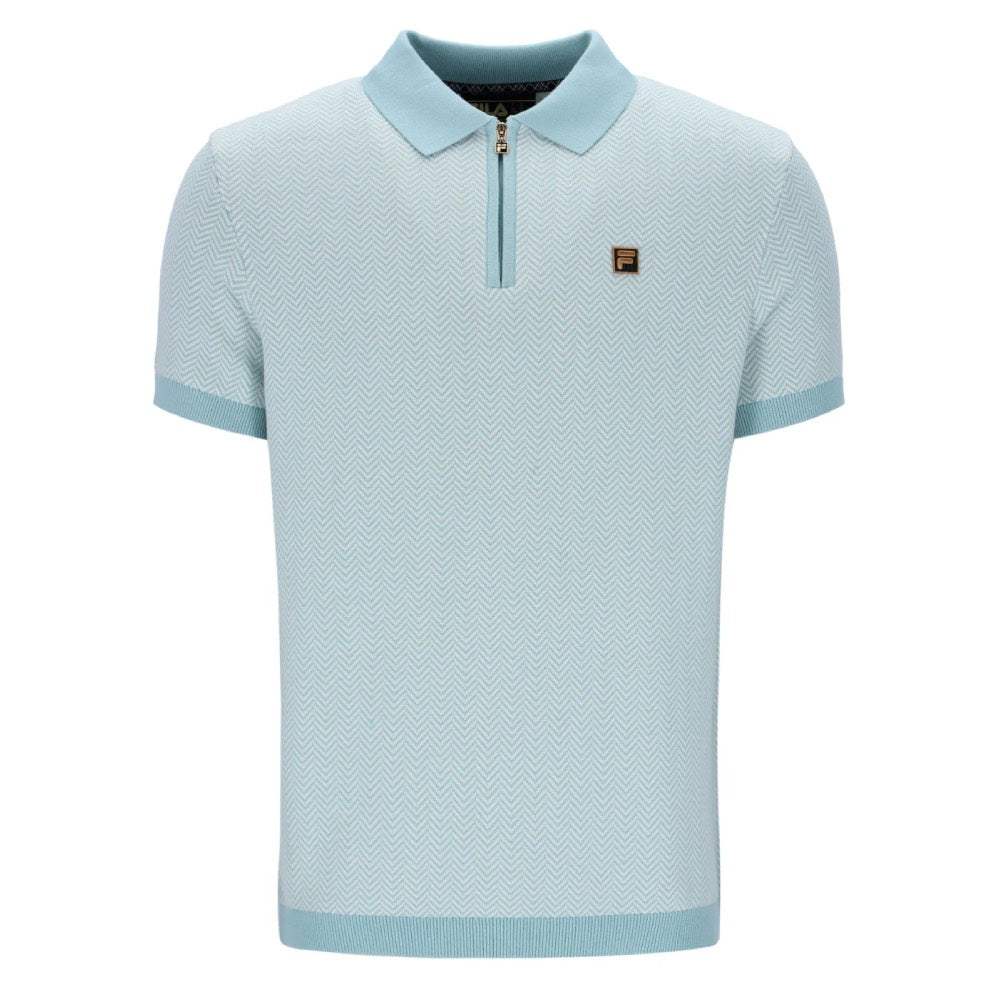 Fila Vintage Gold Marty Herringbone Polo Shirt Sterling Blue