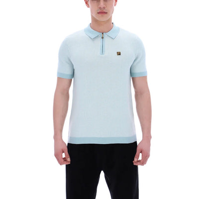 Fila Vintage Gold Marty Herringbone Polo Shirt Sterling Blue