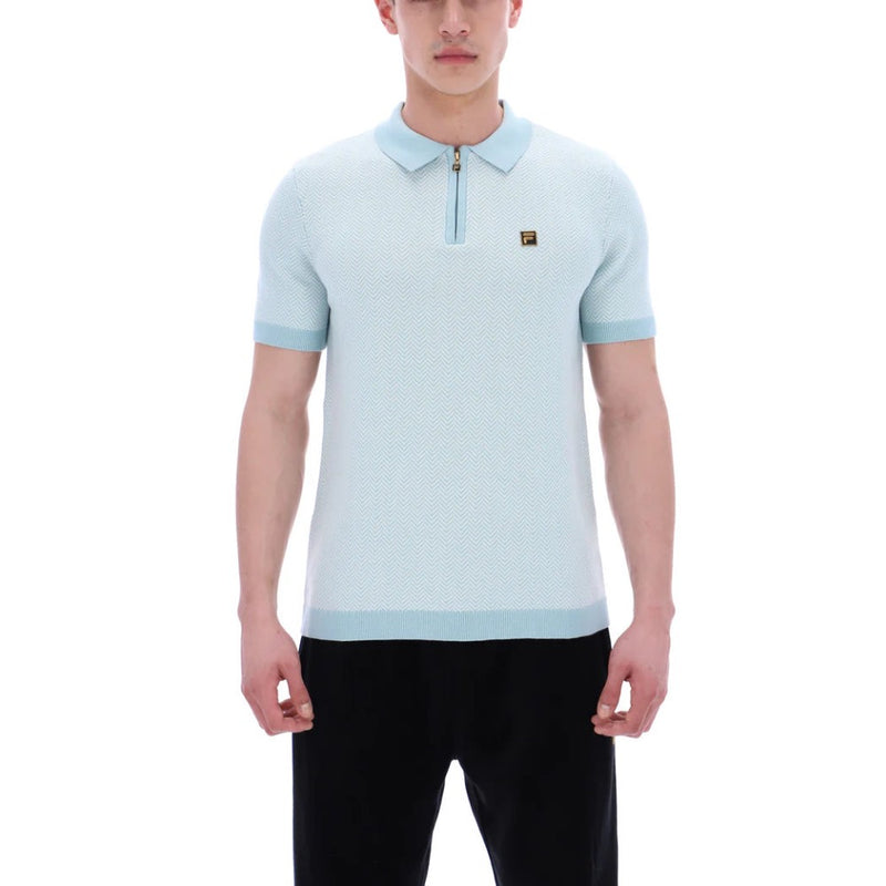 Fila Vintage Gold Marty Herringbone Polo Shirt Sterling Blue
