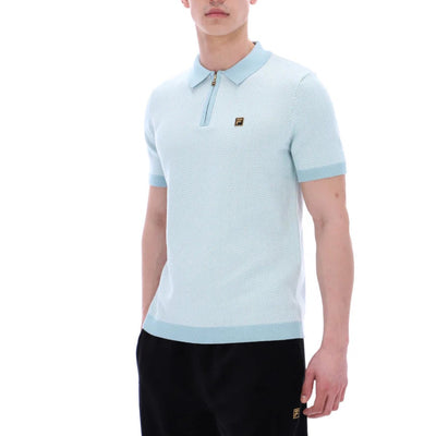 Fila Vintage Gold Marty Herringbone Polo Shirt Sterling Blue