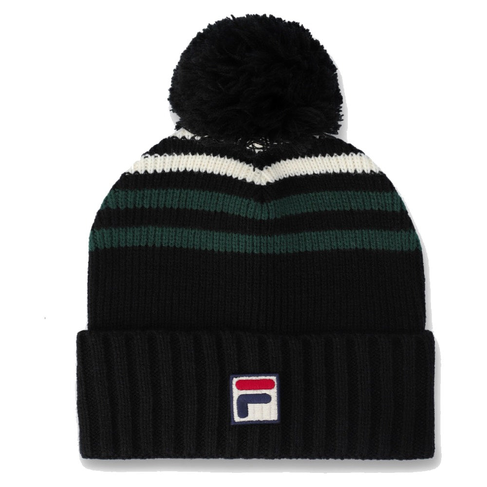Fila Vintage Markee Chunky Knit Bobble Beanie Black / Pine Needle