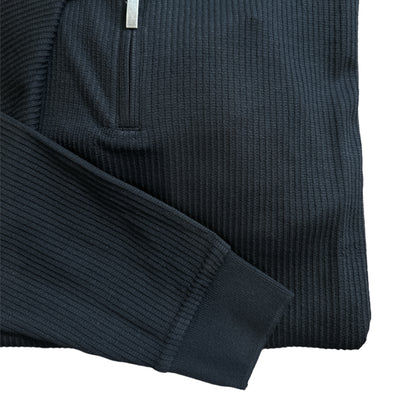 Guide London Half Zip Ribbed Cuff Long Sleeve Polo Top Black SJL6213